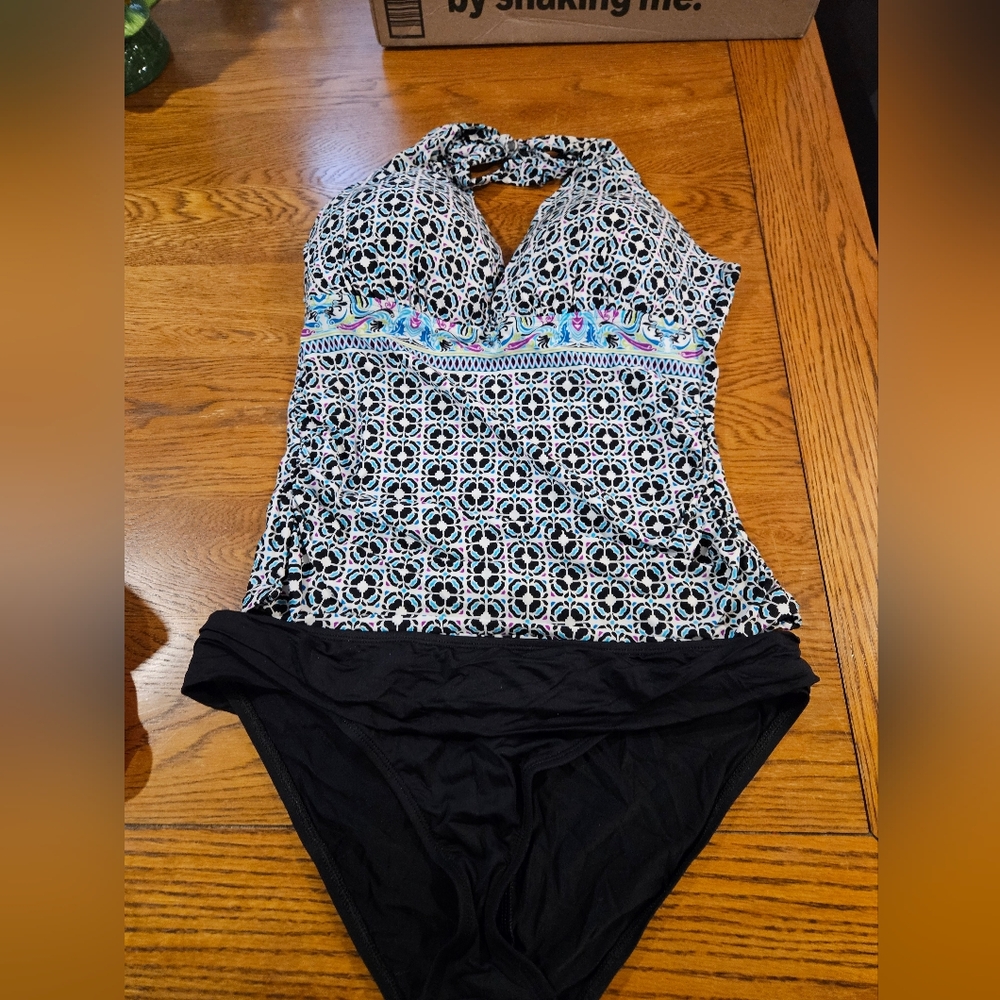 Stylish Black and Blue Womens Tankini Swimsuit